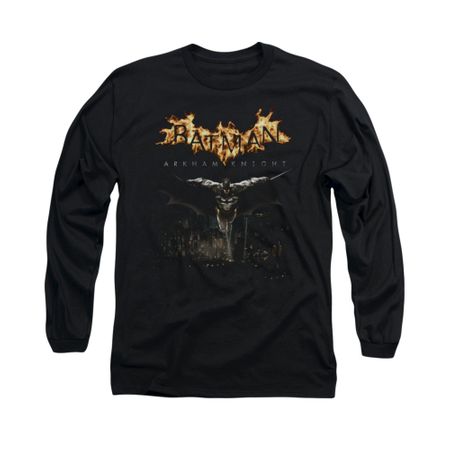Arkham Knight Shirt Flaming Logo Long Sleeve Black Tee T-Shirt
