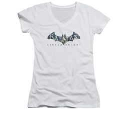 Arkham Knight Shirt Juniors V Neck Descending Logo White T-Shirt