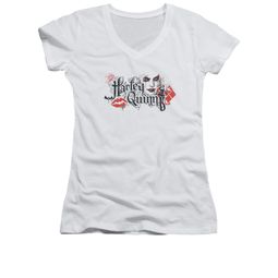 Arkham Knight Shirt Juniors V Neck Harley Lips White T-Shirt