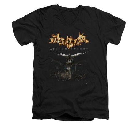 Arkham Knight Shirt Slim Fit V-Neck Flaming Logo Black T-Shirt