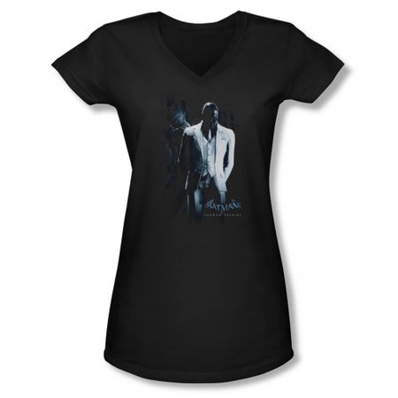 Arkham Origins Shirt Juniors V Neck Black Mask Black T-Shirt