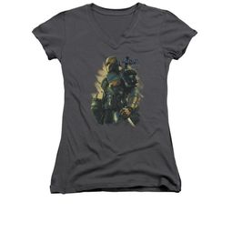 Arkham Origins Shirt Juniors V Neck Deathstroke Charcoal T-Shirt
