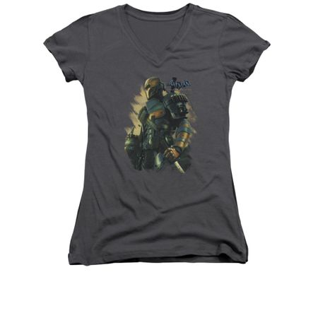 Arkham Origins Shirt Juniors V Neck Deathstroke Charcoal T-Shirt