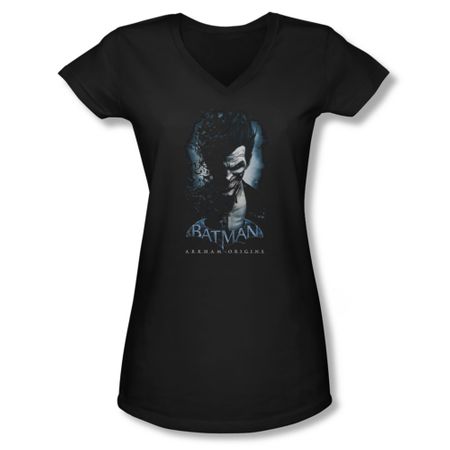 Arkham Origins Shirt Juniors V Neck Joker Black T-Shirt