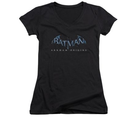 Arkham Origins Shirt Juniors V Neck Logo Black T-Shirt
