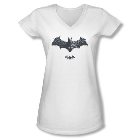 Arkham Origins Shirt Juniors V Neck Logo Of Enemies White T-Shirt