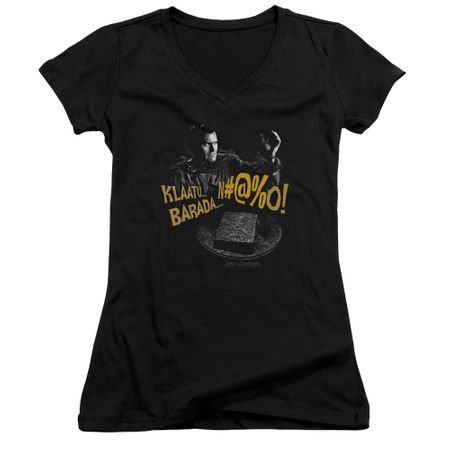 Army Of Darkness Juniors V Neck Shirt Klaatu...Barada Black T-Shirt