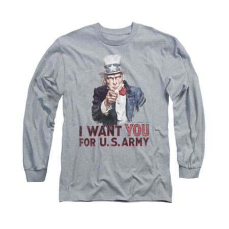 Army Shirt I Want You Long Sleeve Athletic Heather Tee T-Shirt