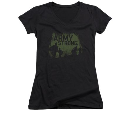 Army Shirt Juniors V Neck Distressed Army Strong Black T-Shirt