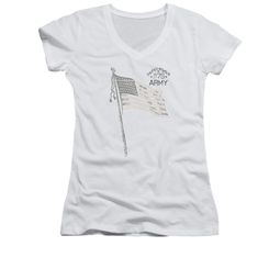 Army Shirt Juniors V Neck Flag White T-Shirt Army Shirt Juniors V Neck Flag White T-Shirt