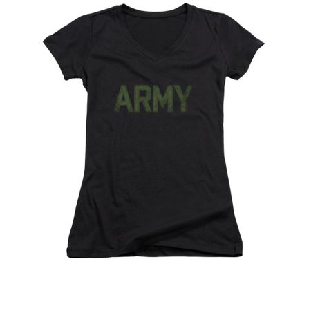 Army Shirt Juniors V Neck Green Logo Black T-Shirt