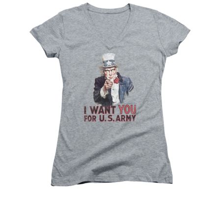 Army Shirt Juniors V Neck I Want You Athletic Heather T-Shirt