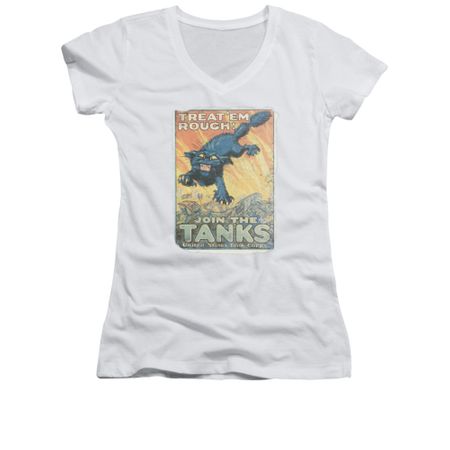 Army Shirt Juniors V Neck Treat Em' Rough White T-Shirt