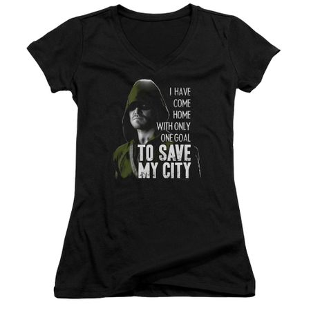 Arrow Shirt Juniors V Neck Save My City Black T-Shirt