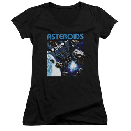 Atari Juniors V Neck Shirt 2600 Asteroids Black T-Shirt