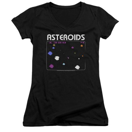 Atari Juniors V Neck Shirt Asteroids Screen Black T-Shirt