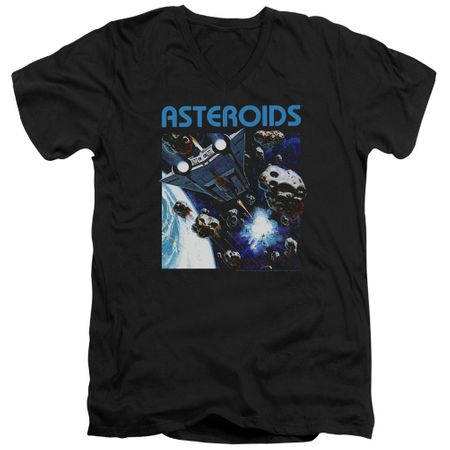 Atari Slim Fit V-Neck Shirt 2600 Asteroids Black T-Shirt