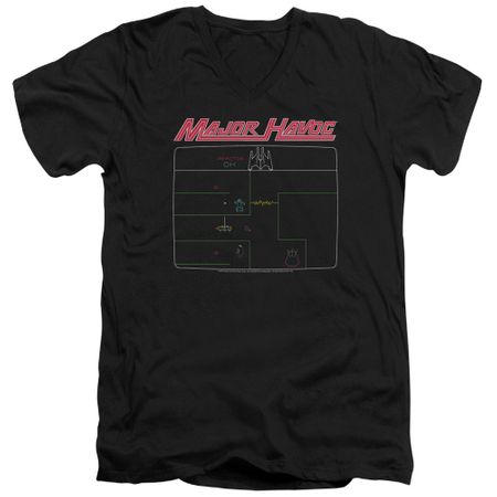 Atari Slim Fit V-Neck Shirt Major Havoc Screen Black T-Shirt