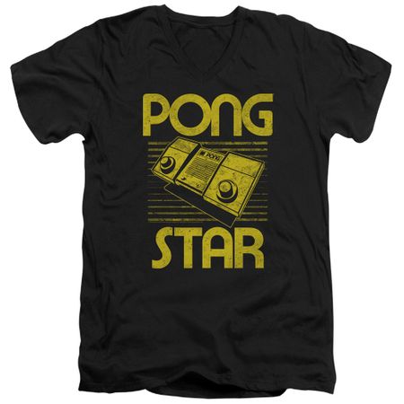Atari Slim Fit V-Neck Shirt Pong Star Black T-Shirt