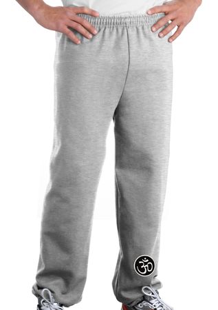 AUM Patch Mens Pants with Elastic Bottom Ash Ankle Print