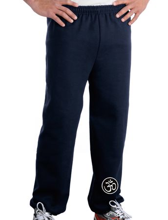 AUM Patch Mens Pants with Elastic Bottom Navy Ankle Print