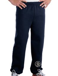 AUM Patch Mens Pants with Elastic Bottom Navy Ankle Print
