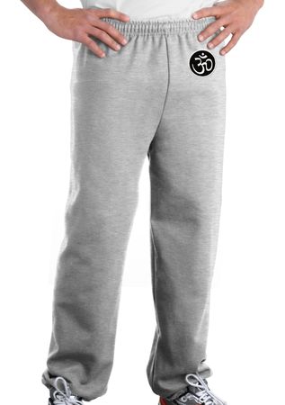 AUM PATCH Mens Yoga OM Pants with Elastic Bottom Ash Gray - Hip Print
