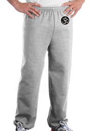 AUM PATCH Mens Yoga OM Pants with Elastic Bottom Ash Gray - Hip Print