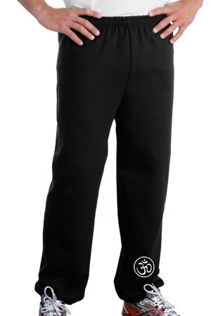 AUM PATCH Mens Yoga OM Pants with Elastic Bottom Black - Ankle Print