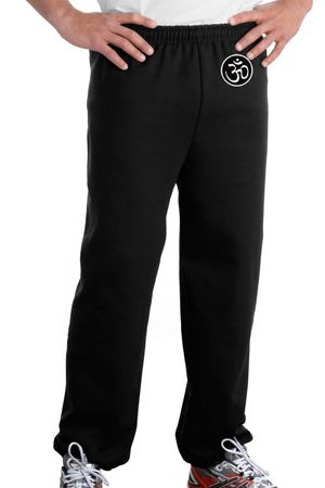 AUM PATCH Mens Yoga OM Pants with Elastic Bottom Black - Hip Print