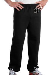 AUM PATCH Mens Yoga OM Pants with Elastic Bottom Black - Hip Print