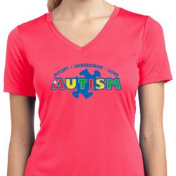 Autism Accept Understand Love Ladies Moisture Wicking V-neck Shirt