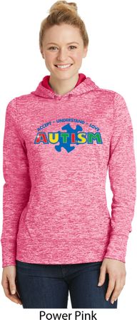 Autism Accept Understand Love Ladies Pink Moisture Wicking Hoodie