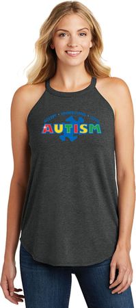 Autism Accept Understand Love Ladies Tri Rocker Tank Top