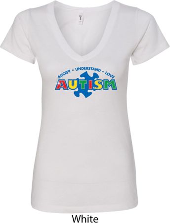 Autism Accept Understand Love Ladies V-Neck Shirt