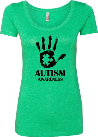 Autism Awareness Hand Ladies Scoop Neck