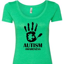 Autism Awareness Hand Ladies Scoop Neck