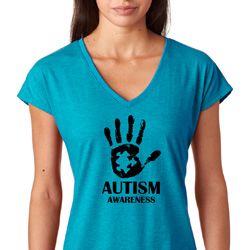 Autism Awareness Hand Ladies Tri Blend V-neck