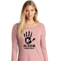 Autism Awareness Hand Ladies Tri Long Sleeve