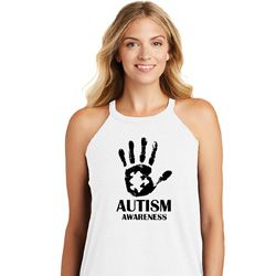 Autism Awareness Hand Ladies Tri Rocker Tank Top
