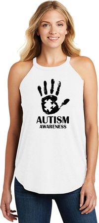 Autism Awareness Hand Ladies Tri Rocker Tank Top