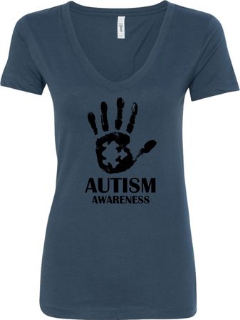Autism Awareness Hand Ladies V-Neck