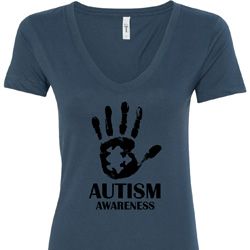 Autism Awareness Hand Ladies V-Neck