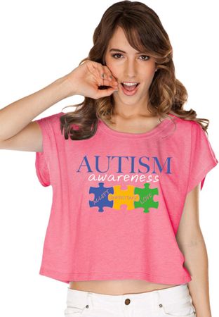 Autism Awareness Puzzle Pieces Ladies Boxy Tee