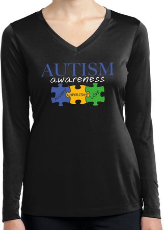 Autism Awareness Puzzle Pieces Ladies Dry Wicking Long Sleeve