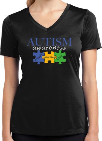 Autism Awareness Puzzle Pieces Ladies Dry Wicking V-neck