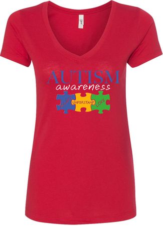 Autism Awareness Puzzle Pieces Ladies V-Neck