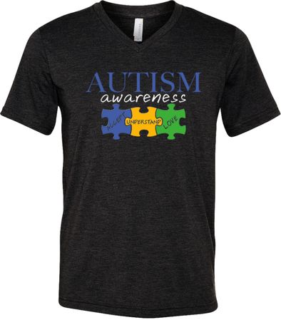 Autism Awareness Puzzle Pieces Tri Blend V-neck