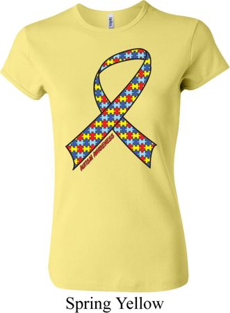 Autism Awareness Ribbon Ladies Crewneck Shirt