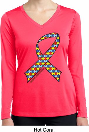Autism Awareness Ribbon Ladies Dry Wicking Long Sleeve Shirt